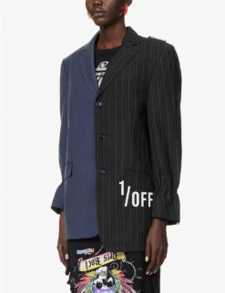 Single-breasted Contrast-panel Upcycled Blazer -Women Clothing Store R04149762 ASSORTBLACKNAVY ALT02