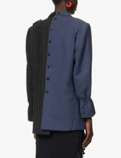 Single-breasted Contrast-panel Upcycled Blazer -Women Clothing Store R04149762 ASSORTBLACKNAVY ALT03