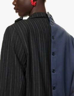 Single-breasted Contrast-panel Upcycled Blazer -Women Clothing Store R04149762 ASSORTBLACKNAVY ALT04