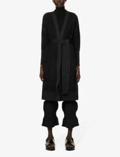 Lattice Textured-pattern Relaxed-fit Recycled-polyester Knitted Coat -Women Clothing Store R04149923 BLACK ALT02