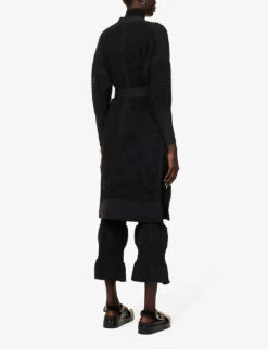 Lattice Textured-pattern Relaxed-fit Recycled-polyester Knitted Coat -Women Clothing Store R04149923 BLACK ALT03