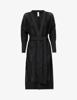 Lattice Textured-pattern Relaxed-fit Recycled-polyester Knitted Coat