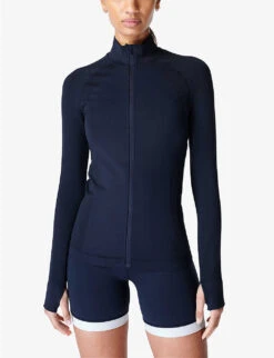 Sweaty Betty Athlete Seamless Zip-up Stretch-woven Top -Women Clothing Store R04150504 NAVYBLUE ALT02