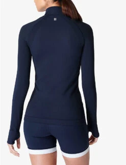Sweaty Betty Athlete Seamless Zip-up Stretch-woven Top -Women Clothing Store R04150504 NAVYBLUE ALT03