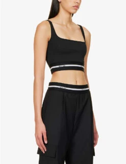 Helmut Lang Logo-waistband Cropped Cotton-blend Top -Women Clothing Store R04150639 BLACK ALT02