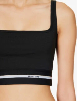 Helmut Lang Logo-waistband Cropped Cotton-blend Top -Women Clothing Store R04150639 BLACK ALT04