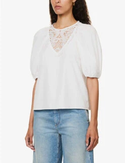 Weekend Max Mara Manico Semi-sheer Puff-sleeve Cotton Shirt -Women Clothing Store R04151213 OPTICALWHITE ALT02