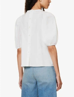 Weekend Max Mara Manico Semi-sheer Puff-sleeve Cotton Shirt -Women Clothing Store R04151213 OPTICALWHITE ALT03