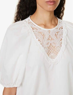 Weekend Max Mara Manico Semi-sheer Puff-sleeve Cotton Shirt -Women Clothing Store R04151213 OPTICALWHITE ALT04