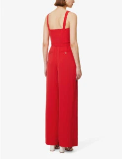 ME AND EM Notch-neck Belted-waist Recycled Polyester-blend Jumpsuit -Women Clothing Store R04151470 BRIGHTRED ALT03