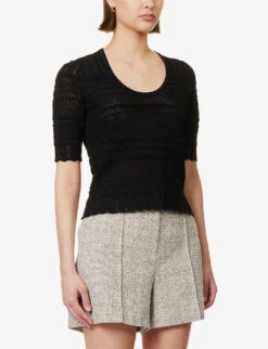 ME AND EM Scoop Neck Lace Stretch-knit Top 7 ME AND EM Scoop Neck Lace Stretch-knit Top -Women Clothing Store R04151503 BLACK ALT02