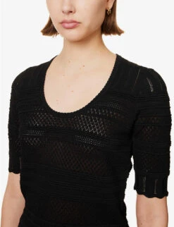 ME AND EM Scoop Neck Lace Stretch-knit Top 9 ME AND EM Scoop Neck Lace Stretch-knit Top -Women Clothing Store R04151503 BLACK ALT04