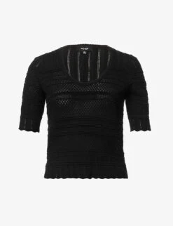 ME AND EM Scoop Neck Lace Stretch-knit Top
