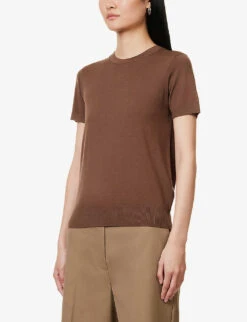 THEORY Regal Short-sleeved Wool-blend Top -Women Clothing Store R04152436 PECAN ALT02