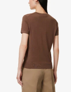 THEORY Regal Short-sleeved Wool-blend Top -Women Clothing Store R04152436 PECAN ALT03