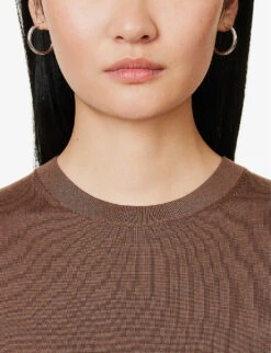 THEORY Regal Short-sleeved Wool-blend Top -Women Clothing Store R04152436 PECAN ALT04