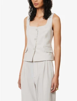 Leni Square-neck Woven Waistcoat -Women Clothing Store R04152834 ICEBLUE ALT02