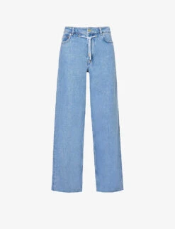 Ganni Faded-wash Raw-hem Wide-leg Relaxed-fit Jeans