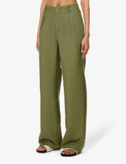 Paige Dallas Wide-leg Mid-rise Linen And Rayon-blend Trousers -Women Clothing Store R04153213 ARMY ALT02