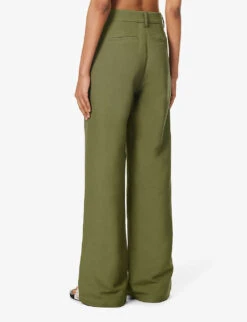 Paige Dallas Wide-leg Mid-rise Linen And Rayon-blend Trousers -Women Clothing Store R04153213 ARMY ALT03