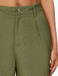 Paige Dallas Wide-leg Mid-rise Linen And Rayon-blend Trousers -Women Clothing Store R04153213 ARMY ALT04
