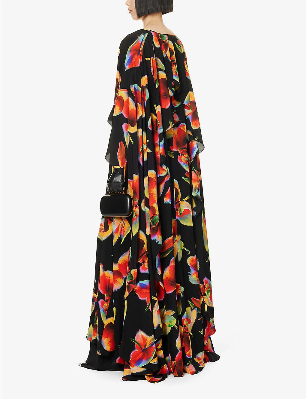Alexander McQueen Orchid-print Draped-sleeve Silk Kaftan Gown 2 Alexander McQueen Orchid-print Draped-sleeve Silk Kaftan Gown - Image 2
