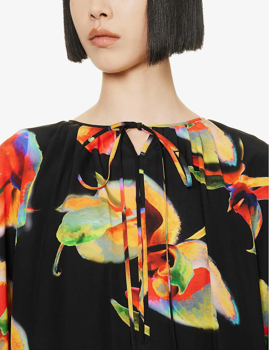 Alexander McQueen Orchid-print Draped-sleeve Silk Kaftan Gown 7 Alexander McQueen Orchid-print Draped-sleeve Silk Kaftan Gown - Image 7