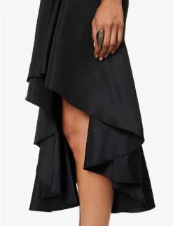 Alexander McQueen Ruffle-trim Asymmetric-hem Woven Midi Skirt -Women Clothing Store R04153271 BLACK ALT04