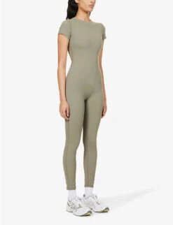 Ultimate Short-sleeved Stretch-woven Unitard -Women Clothing Store R04153515 OLIVEGREEN ALT02