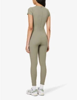 Ultimate Short-sleeved Stretch-woven Unitard -Women Clothing Store R04153515 OLIVEGREEN ALT03