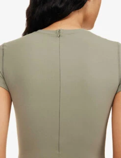 Ultimate Short-sleeved Stretch-woven Unitard -Women Clothing Store R04153515 OLIVEGREEN ALT04