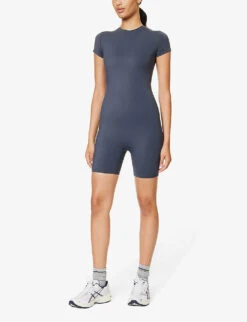 Ultimate Short-sleeved Stretch-woven Playsuit -Women Clothing Store R04153650 MIDNIGHTBLUE ALT02