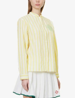 Maison Kitsuné X Olympia Le-Tan Poolside Striped Cotton Shirt -Women Clothing Store R04153707 LEMON ALT02
