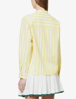 Maison Kitsuné X Olympia Le-Tan Poolside Striped Cotton Shirt -Women Clothing Store R04153707 LEMON ALT03