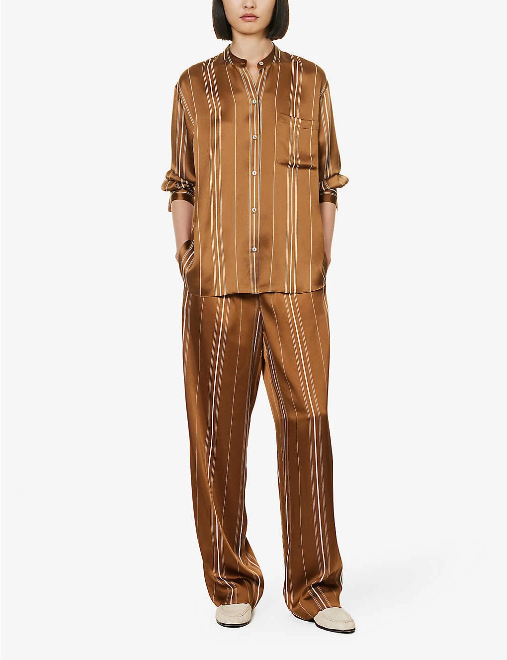 Vince Stripe Band-collar Silk Shirt 2 Vince Stripe Band-collar Silk Shirt - Image 2