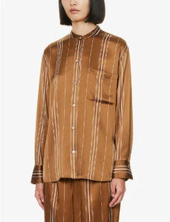 Vince Stripe Band-collar Silk Shirt 8 Vince Stripe Band-collar Silk Shirt -Women Clothing Store R04154644 NILE ALT02
