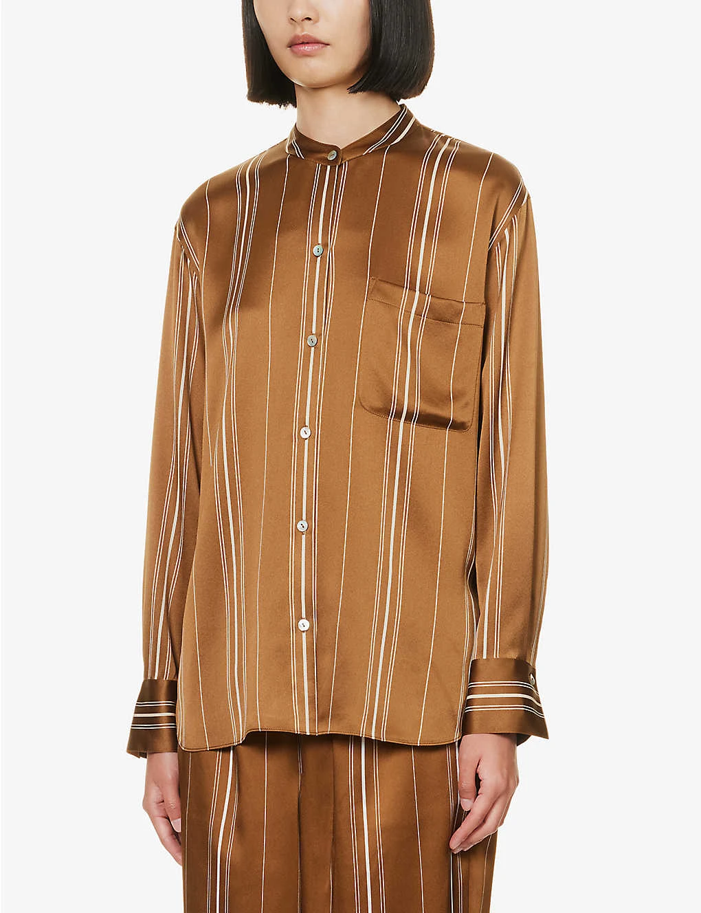 Vince Stripe Band-collar Silk Shirt 3 Vince Stripe Band-collar Silk Shirt - Image 3