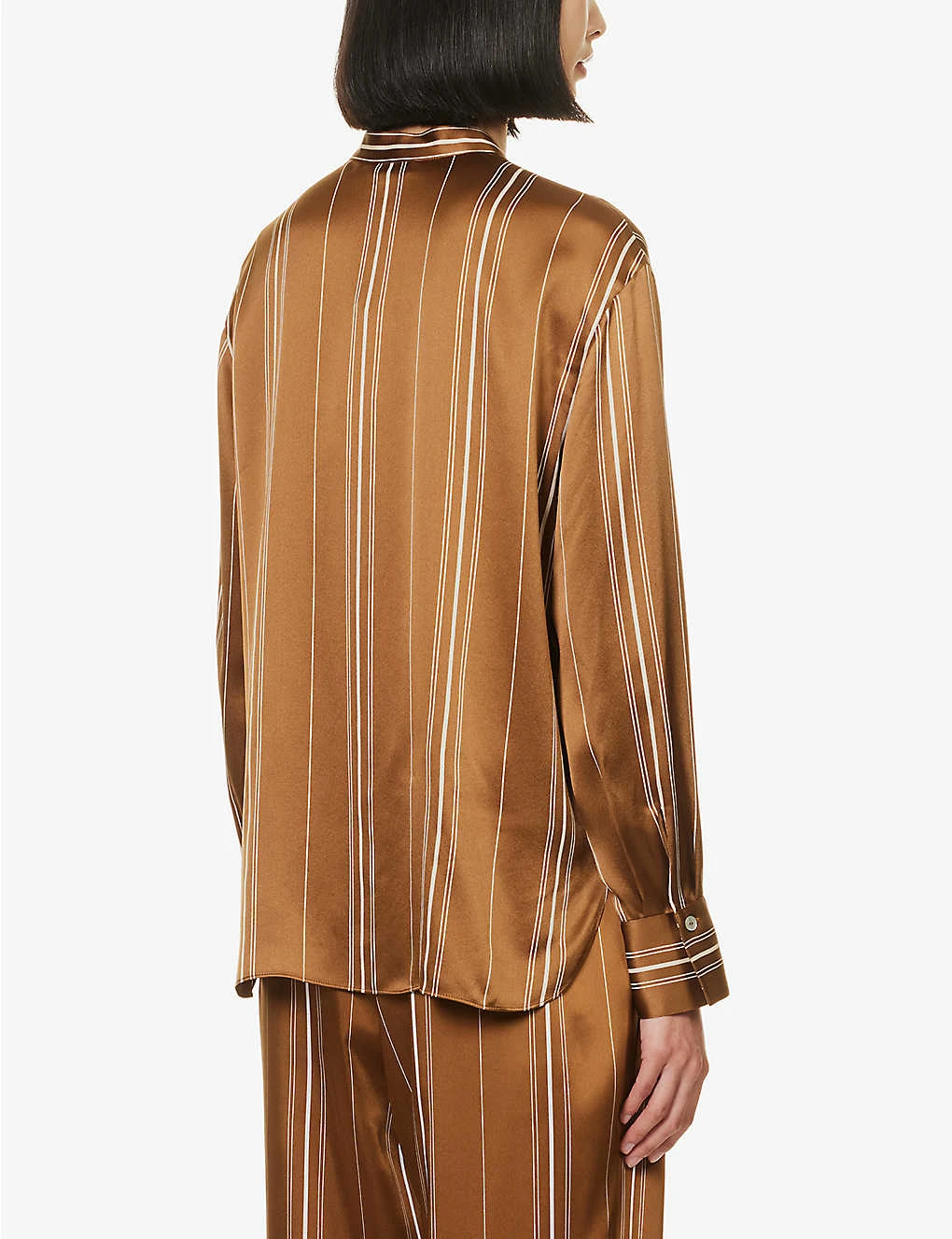 Vince Stripe Band-collar Silk Shirt 4 Vince Stripe Band-collar Silk Shirt - Image 4