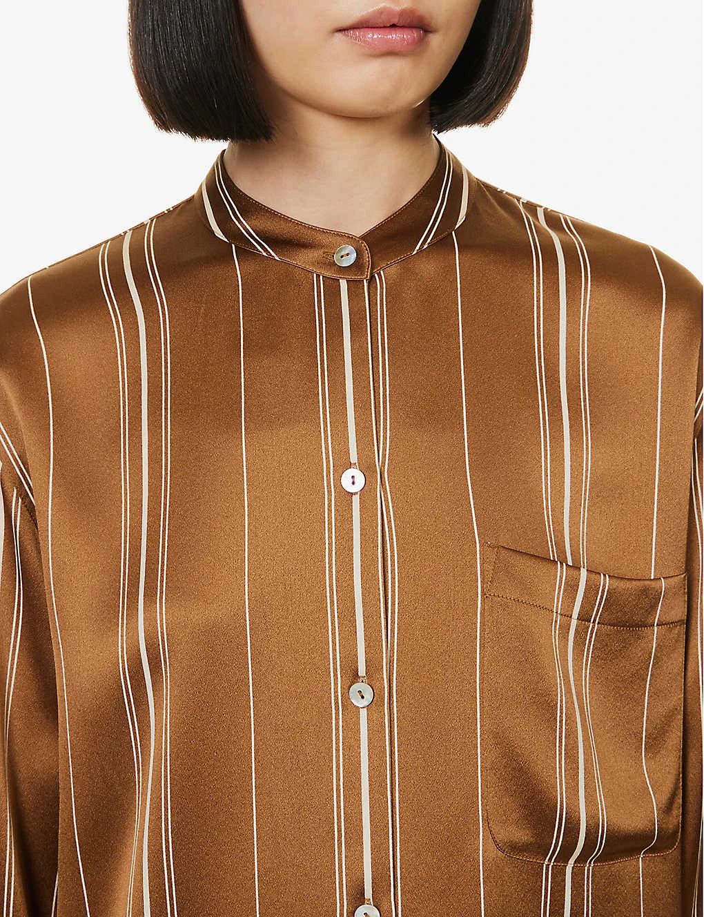 Vince Stripe Band-collar Silk Shirt 5 Vince Stripe Band-collar Silk Shirt - Image 5