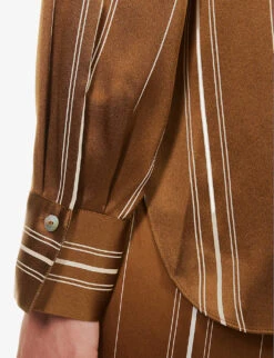 Vince Stripe Band-collar Silk Shirt 11 Vince Stripe Band-collar Silk Shirt -Women Clothing Store R04154644 NILE ALT05