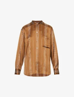 Vince Stripe Band-collar Silk Shirt