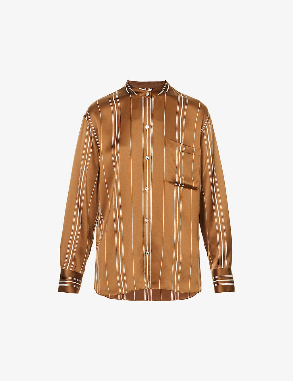 Vince Stripe Band-collar Silk Shirt 1 Vince Stripe Band-collar Silk Shirt