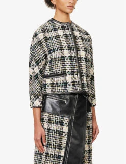 Alexander McQueen Round-neck Cropped Tweed Woven Jacket -Women Clothing Store R04154709 MULTICOLOUR ALT02