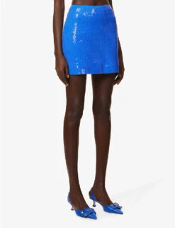 Sequin-embellished Fitted Stretch-woven Mini Skirt -Women Clothing Store R04154797 BLUE ALT02