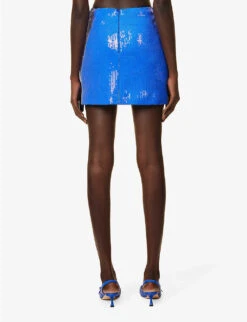 Sequin-embellished Fitted Stretch-woven Mini Skirt -Women Clothing Store R04154797 BLUE ALT03