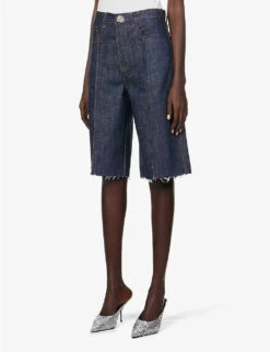 Crystal-embellished Straight-leg Mid-rise Stretch-organic Denim Shorts -Women Clothing Store R04154808 DENIM ALT02