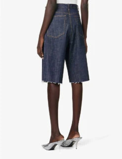 Crystal-embellished Straight-leg Mid-rise Stretch-organic Denim Shorts -Women Clothing Store R04154808 DENIM ALT03