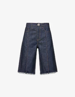 Crystal-embellished Straight-leg Mid-rise Stretch-organic Denim Shorts