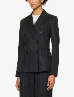Max Mara Ofride Striped Double-breasted Wool-blend Jacket -Women Clothing Store R04156266 DARKGREY ALT02