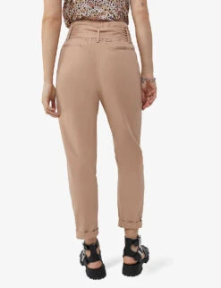 Ikks Belted Straight-leg High-rise Cotton Trousers -Women Clothing Store R04156286 DARKBEIGE ALT03